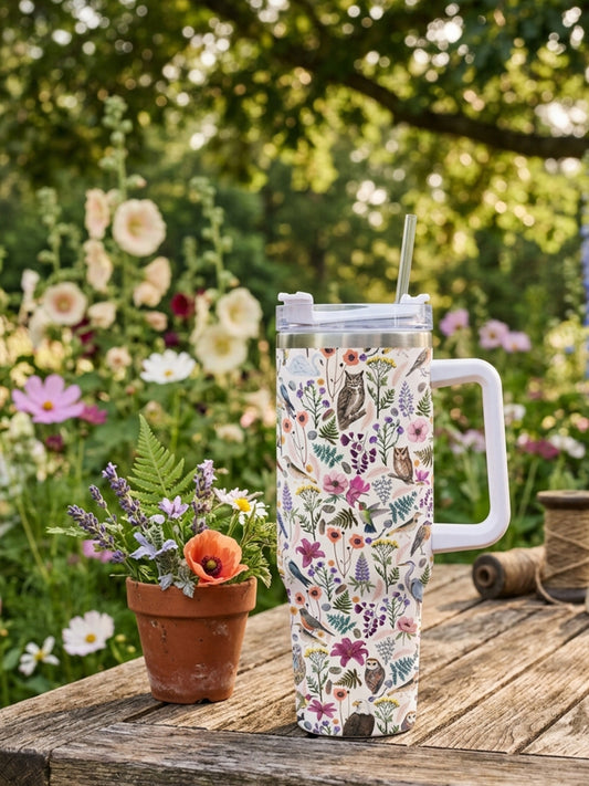 Whimsical Woodland Birds Wildflowers 40oz Tumbler