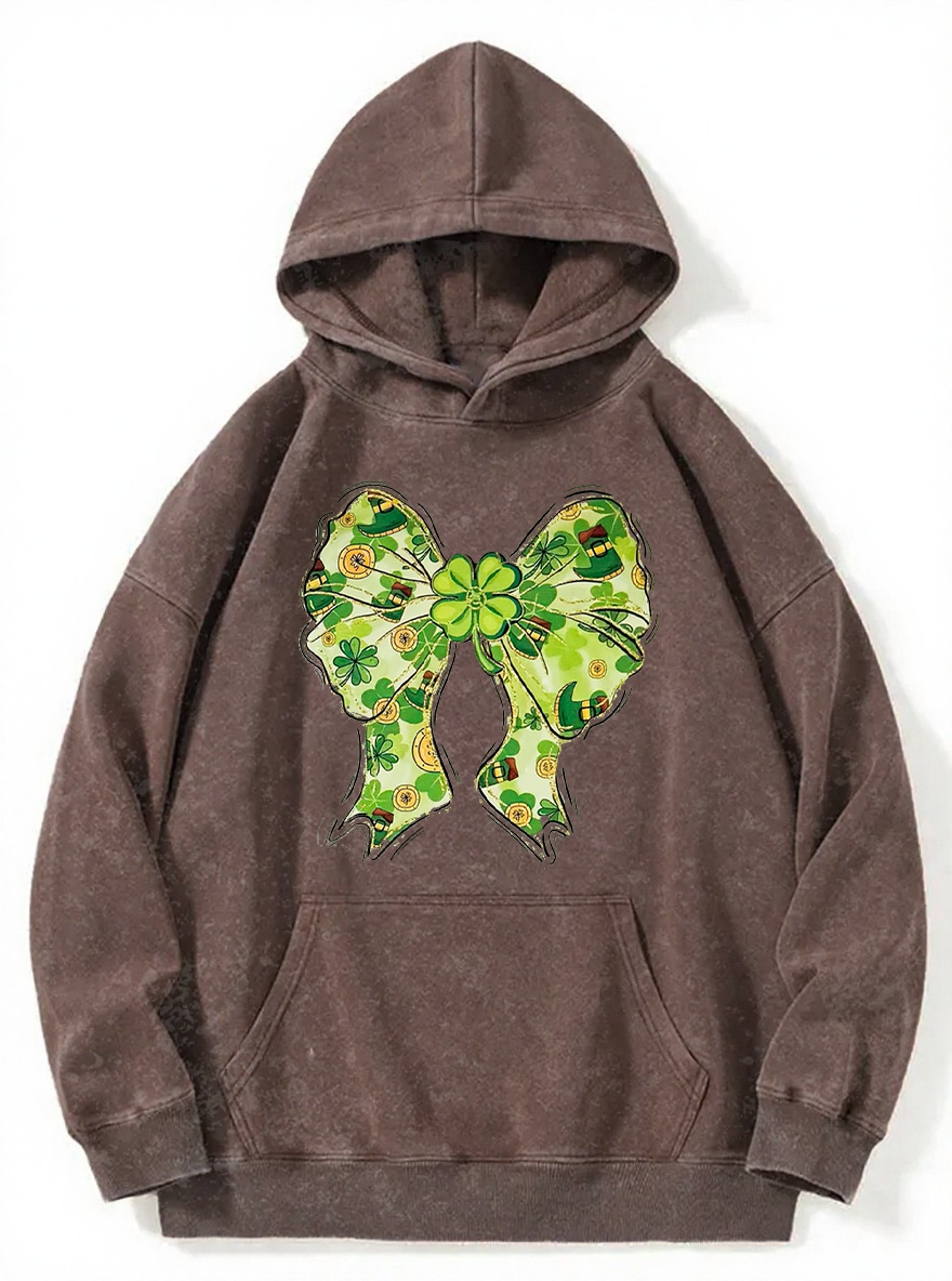 Vintage Lucky Green Bow Washed Hoodie