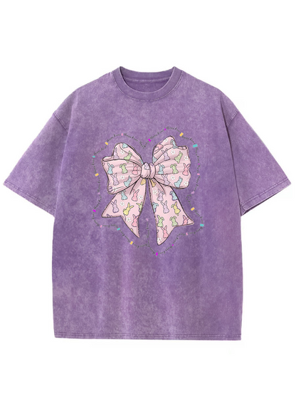 Vintage Easter Pink Bow Washed T-Shirt