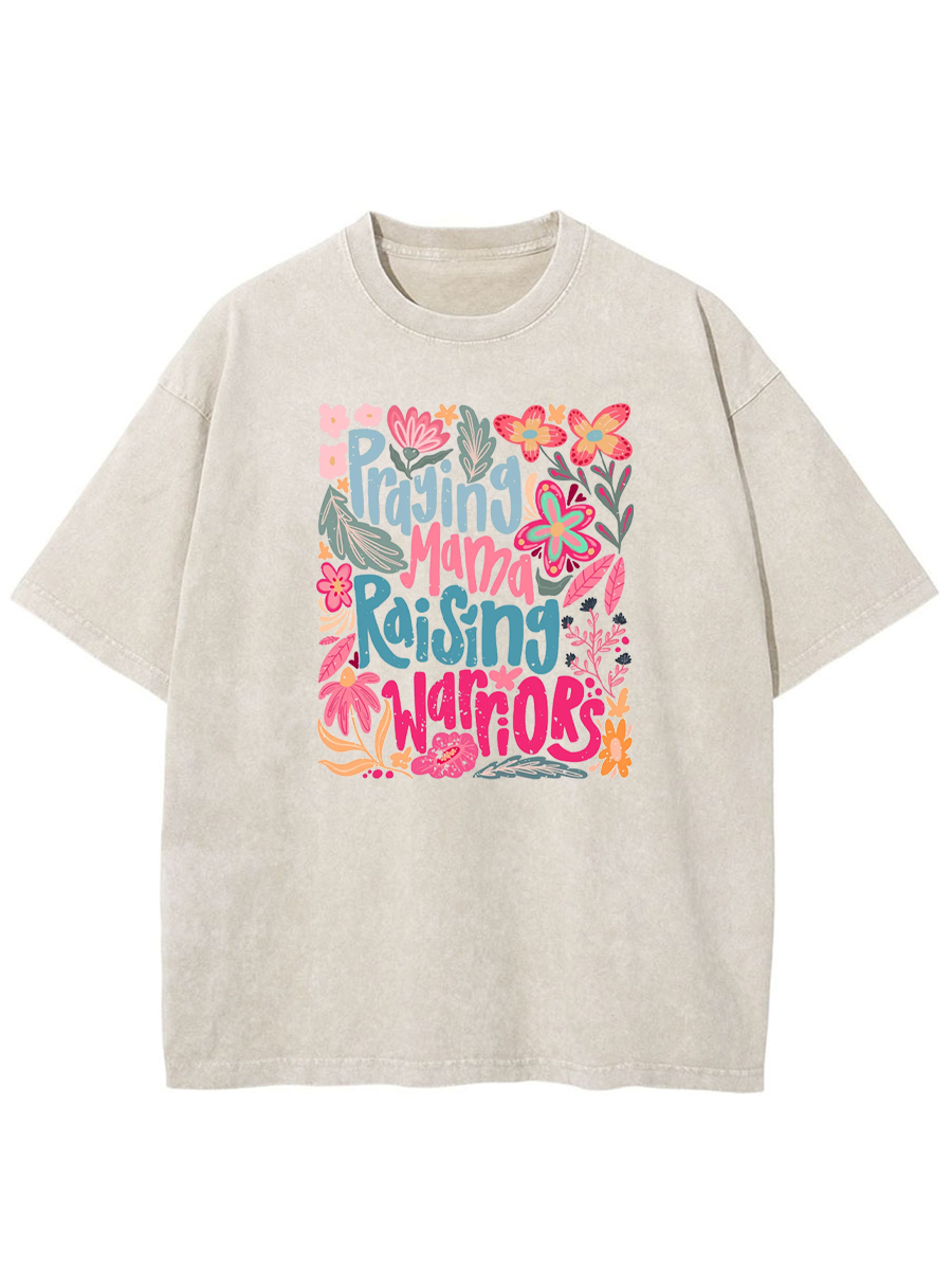 Vintage Praying Mama Raising Warriors Washed T-Shirt
