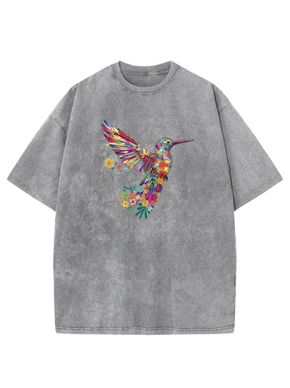 Vintage Floral Hummingbird Washed T-Shirt