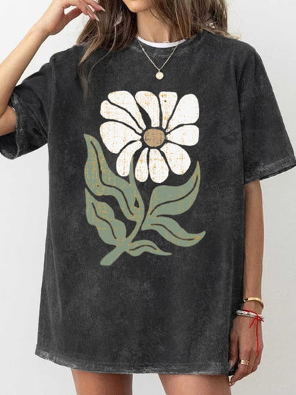 Vintage Boho Daisy Flower Washed T-Shirt