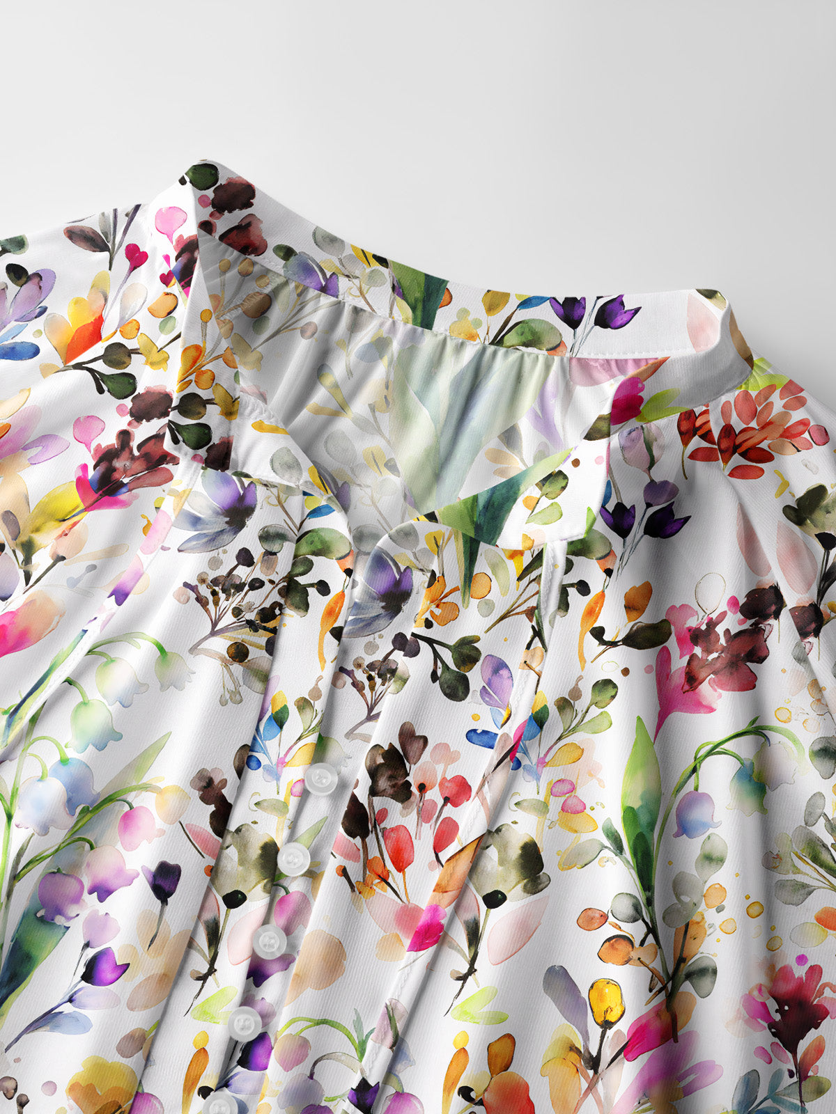 Watercolor Wildflower Print Boho Long Sleeve Tie‑Neck Blouse