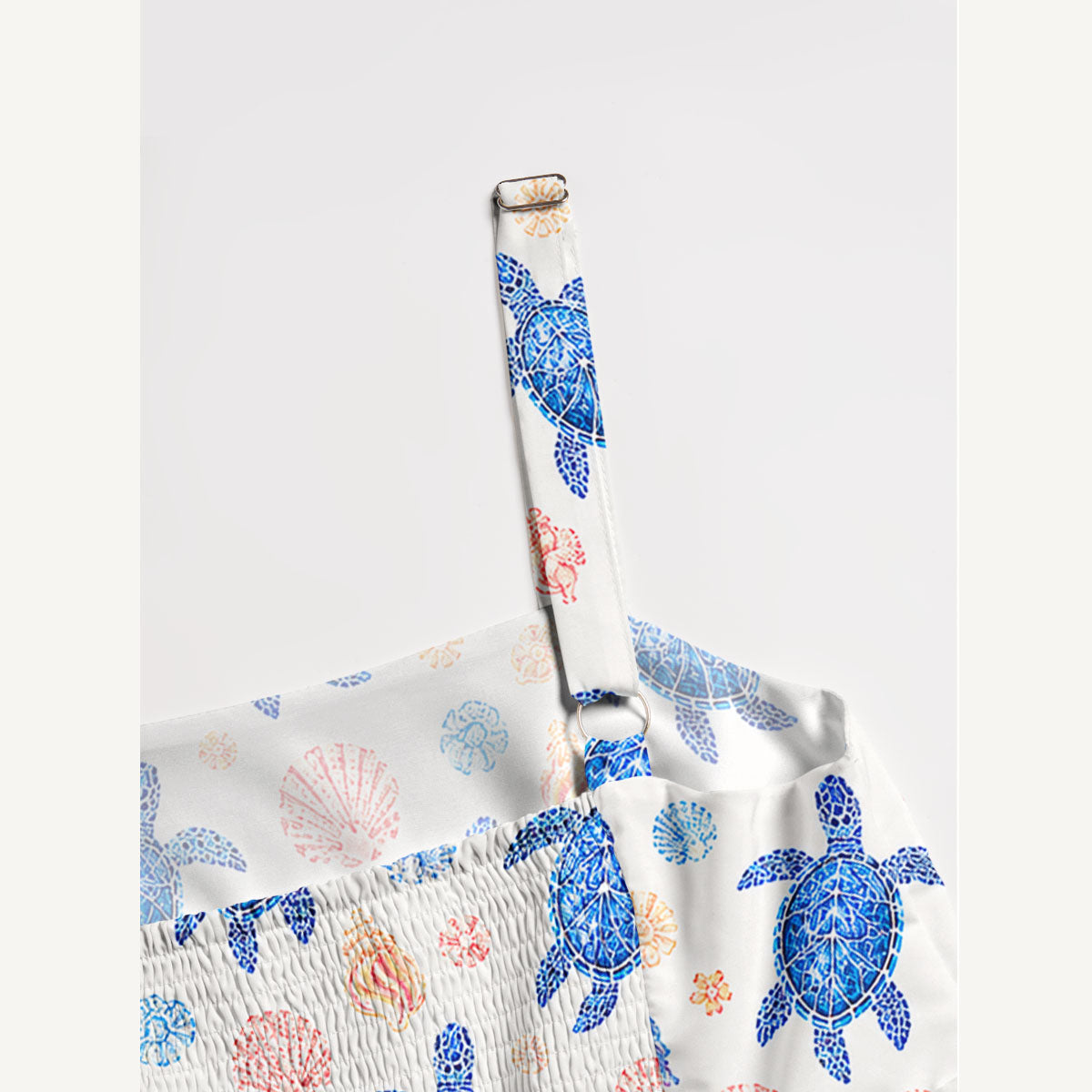 Ocean Blossom Turtles Print Wide Straps Maxi Dress With Pockets