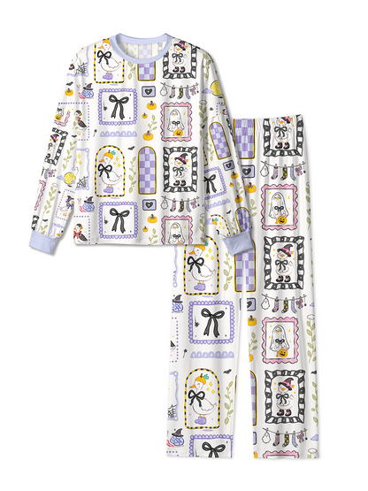 Vintage Sticker Frame Duck Halloween Patchwork Mixed Pajamas