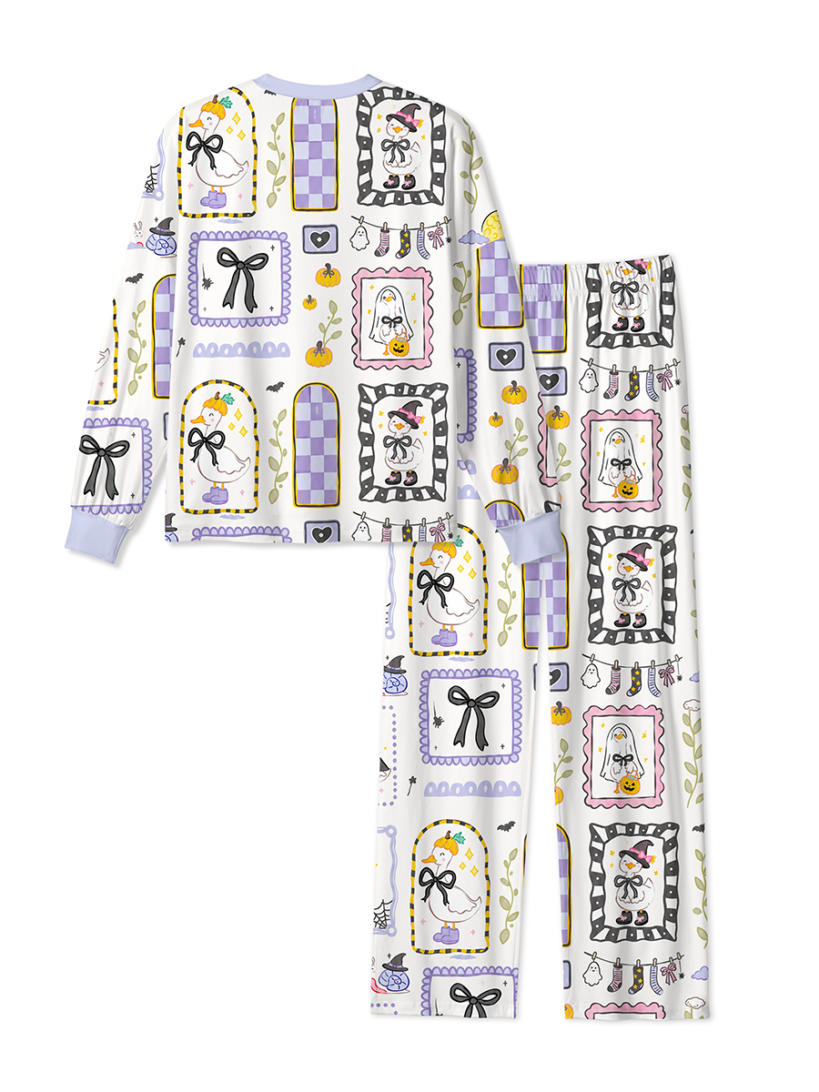 Vintage Sticker Frame Duck Halloween Patchwork Mixed Pajamas