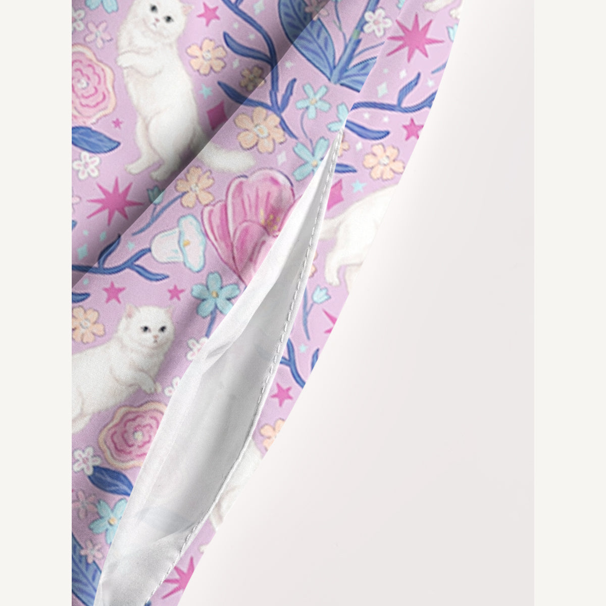 Cute White Cat Print Wide Straps Maxi Dress With Pockets