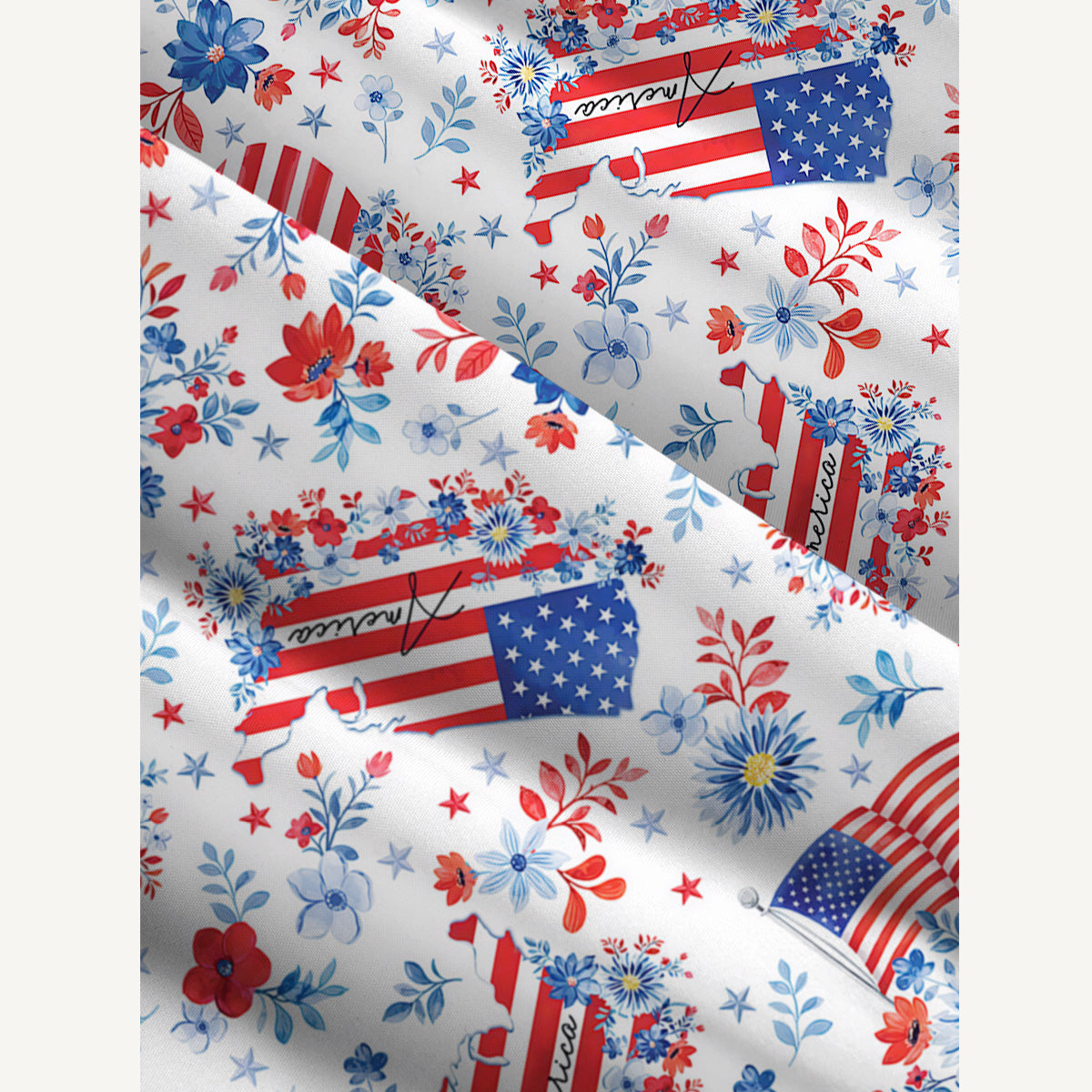 Americana Flower Hearts  Print Wide Straps Maxi Dress With Pockets