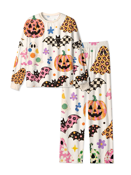 Vintage Retro Boho Doodle Ghost Pumpkin Bat Halloween Mixed Pajamas