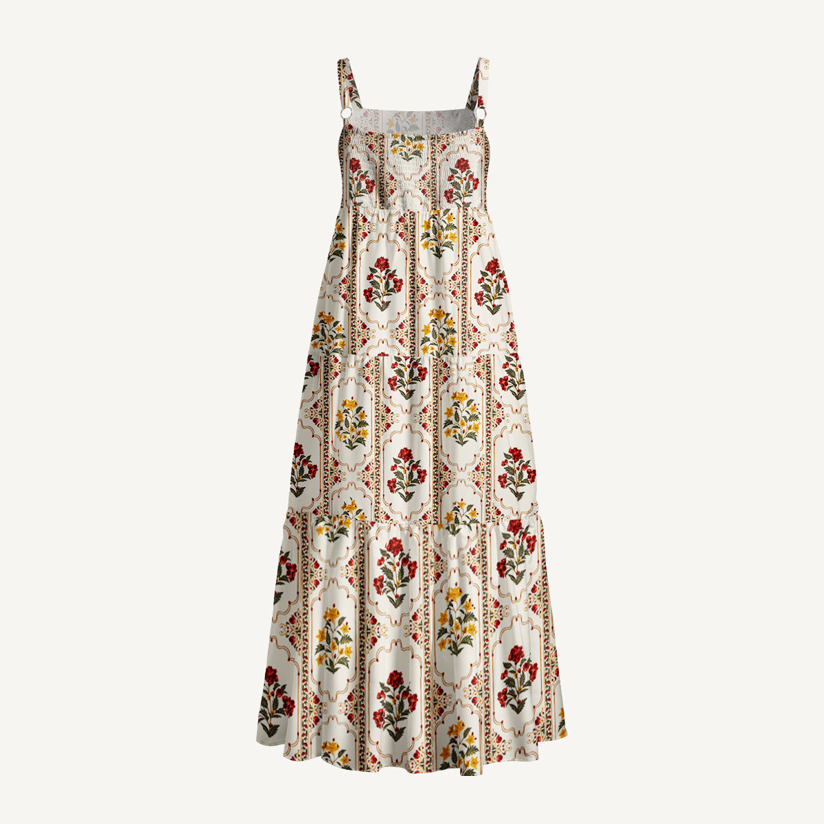 Square Neck Velvet Carnation Print Wide Straps Maxi Dress With Pockets