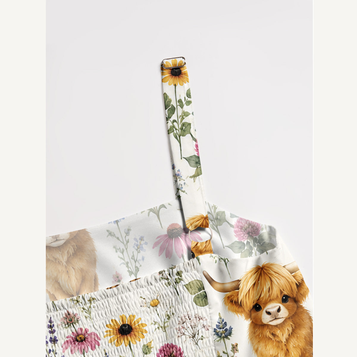Farm Animal Boho Highland Cow Print Wide Straps Maxi Dress With Pockets