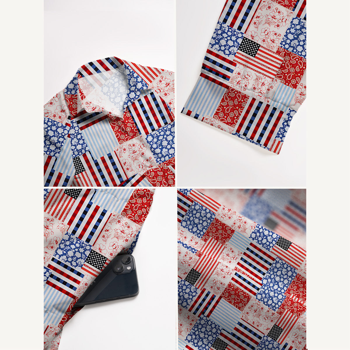 Patriotic Patchwork Quilt Print Casual Midi Dress With Pockets