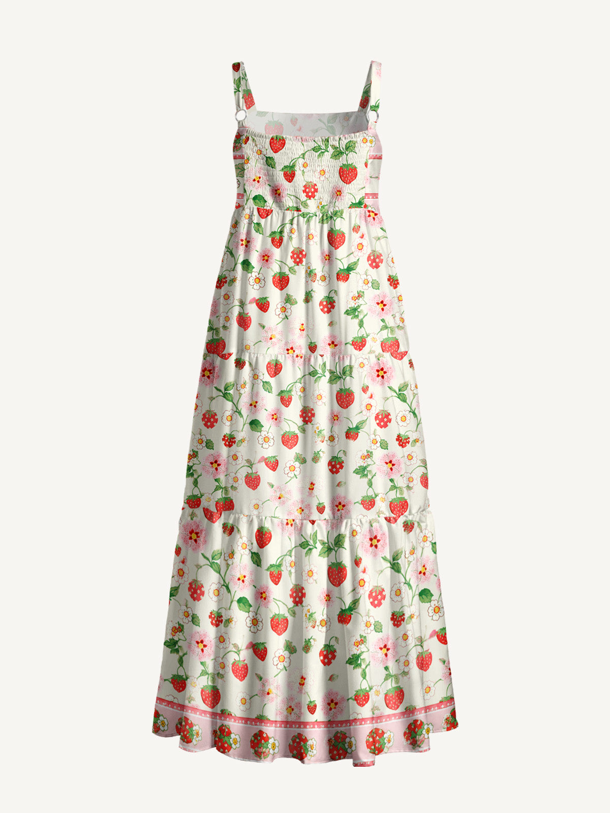 Strawberry Meadow Print Wide Straps Maxi Dress With Pockets