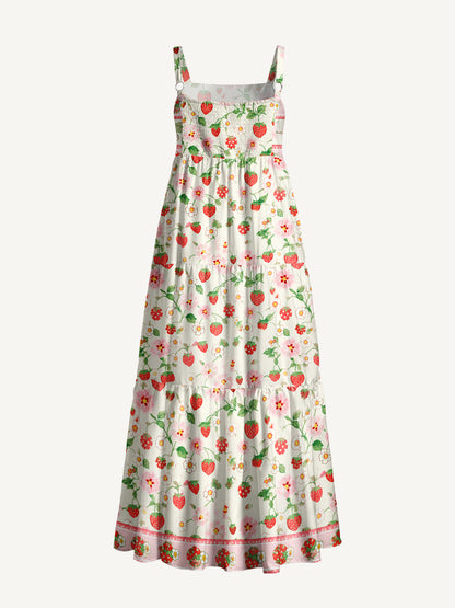 Strawberry Meadow Print Wide Straps Maxi Dress With Pockets