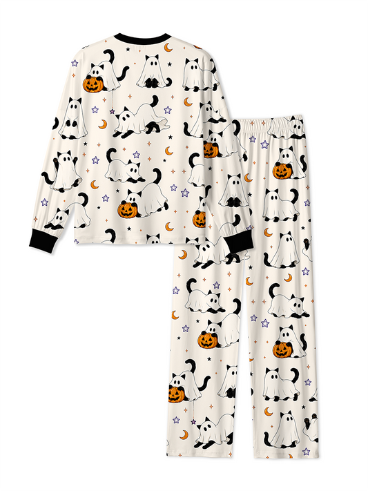 Vintage Ghost Black Cat Pumpkin Halloween Mixed Pajamas