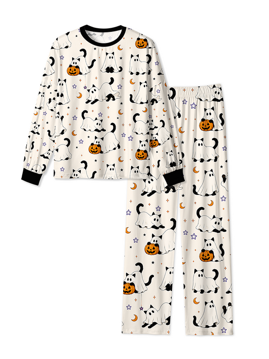 Vintage Ghost Black Cat Pumpkin Halloween Mixed Pajamas