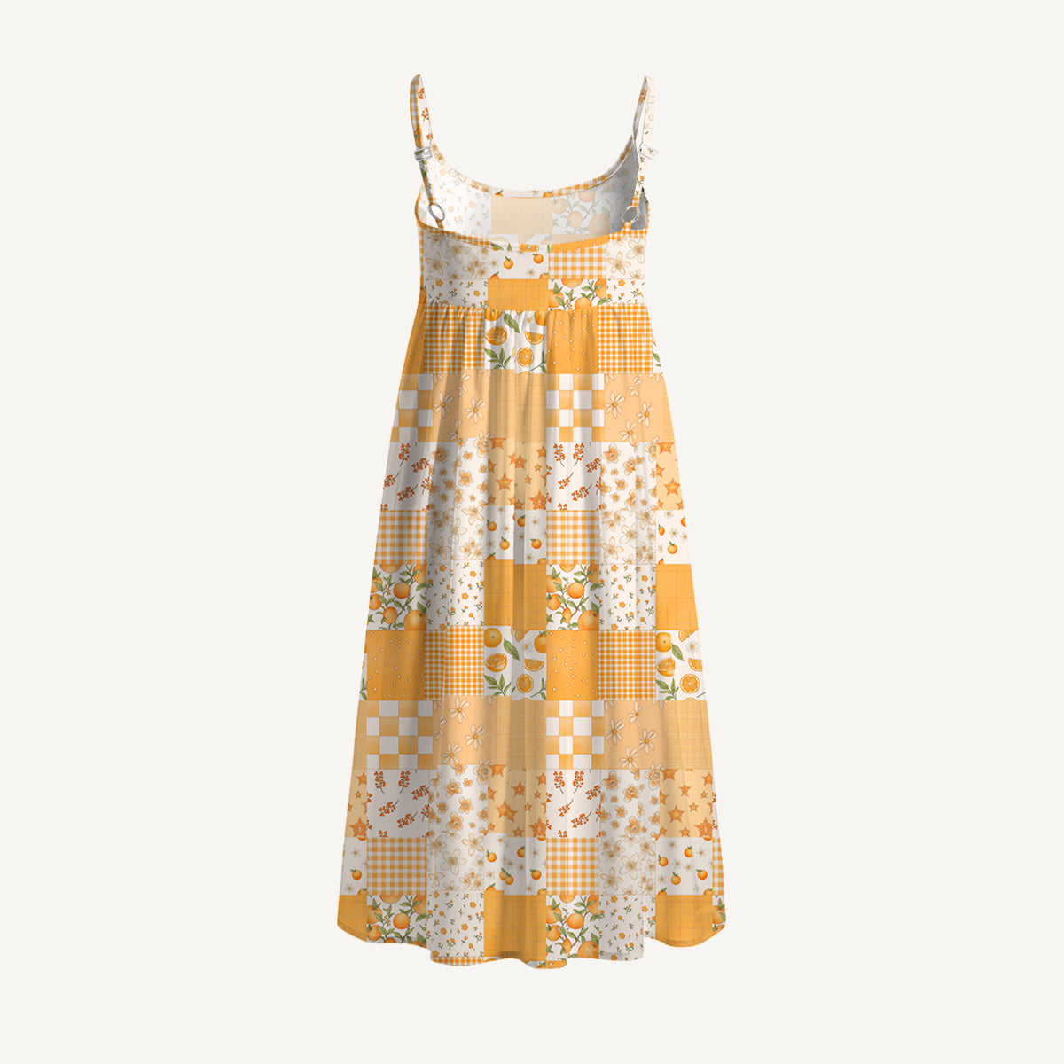 Lemon Sunshine Patchwork Print Spaghetti Strap Mini Dress