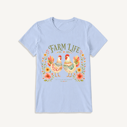 Cozy Farm Life Print Crew Neck Cotton Tee
