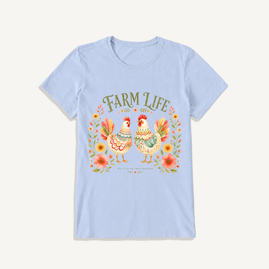 Cozy Farm Life Print Crew Neck Cotton Tee