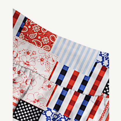 Patriotic Patchwork Quilt Print Convertible Maxi Skirt & Strapless Dress