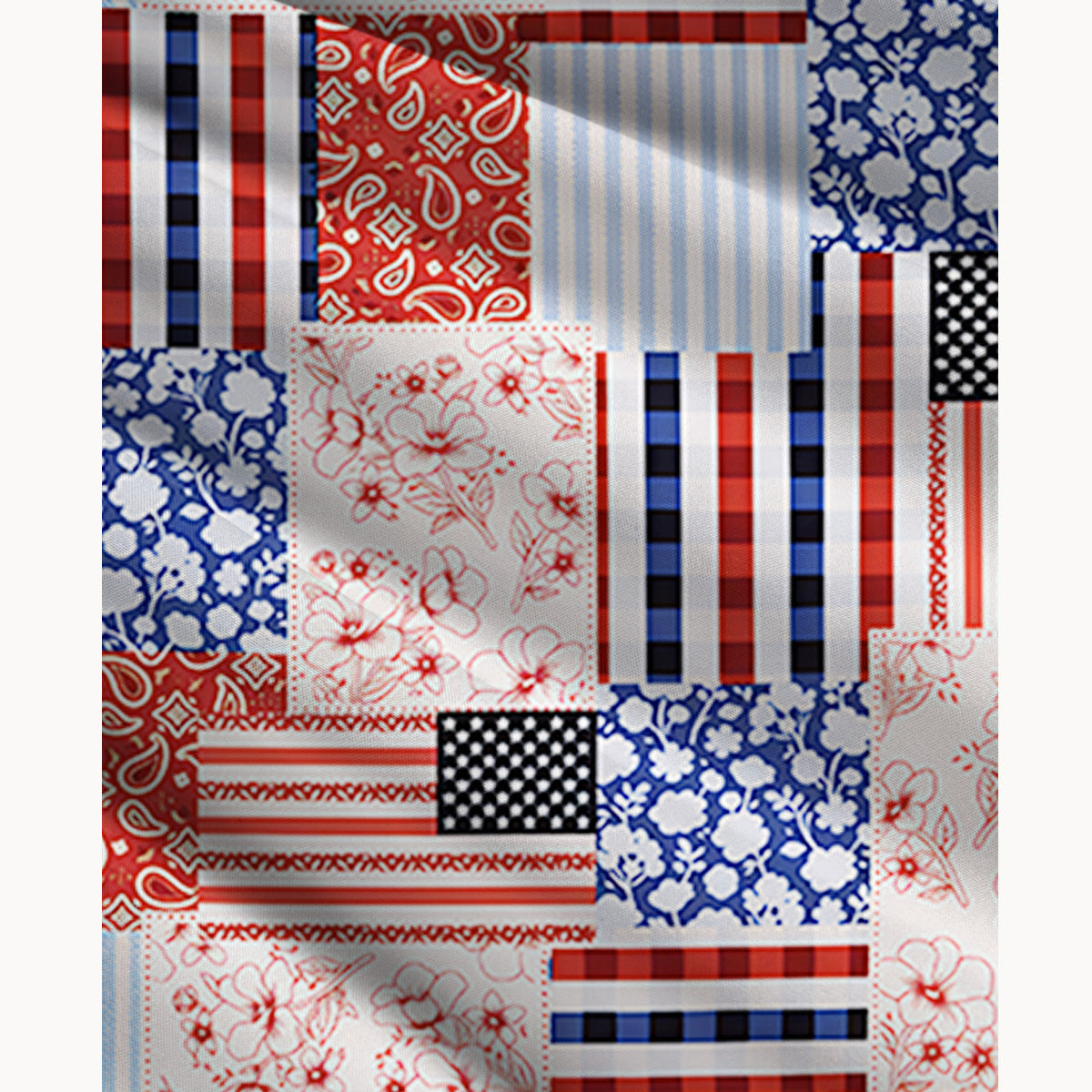 Patriotic Patchwork Quilt Print Convertible Maxi Skirt & Strapless Dress