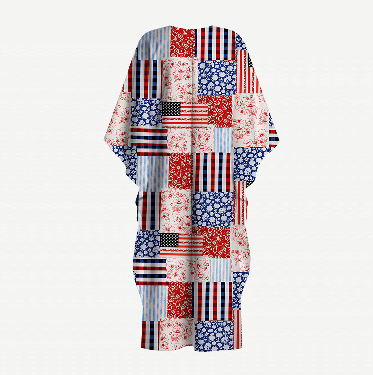 Patriotic Patchwork Quilt Kimono Sleeve Kaftan Dress