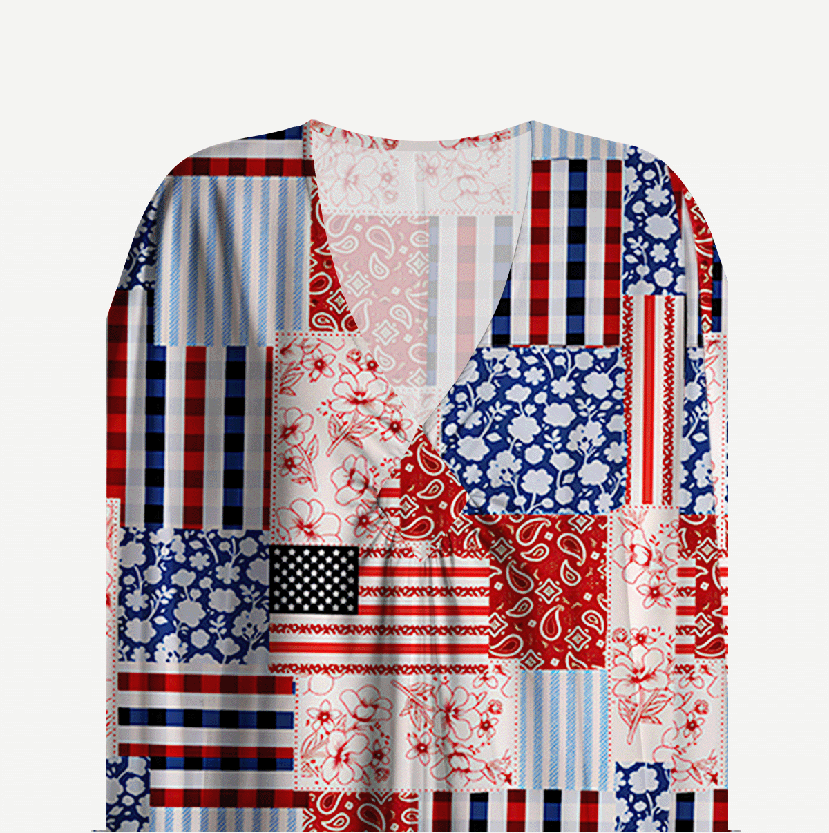 Patriotic Patchwork Quilt Kimono Sleeve Kaftan Dress