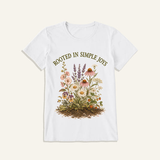 Rooted Wildflower Garden Print Crew Neck Cotton Tee
