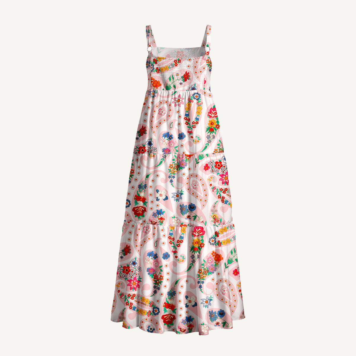Floral Paisley Print Wide Straps Maxi Dress With Pockets