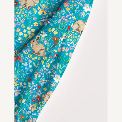 Blue Garden Rabbit Print Wide Straps Maxi Dress With Pockets