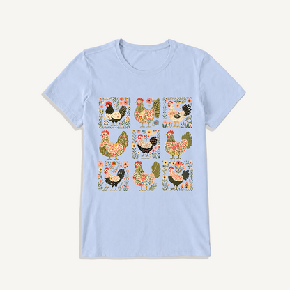 Folk Hen Grid Print Crew Neck Cotton Tee