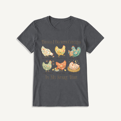 Floral Chicken Garden Life Print Crew Neck Cotton Tee