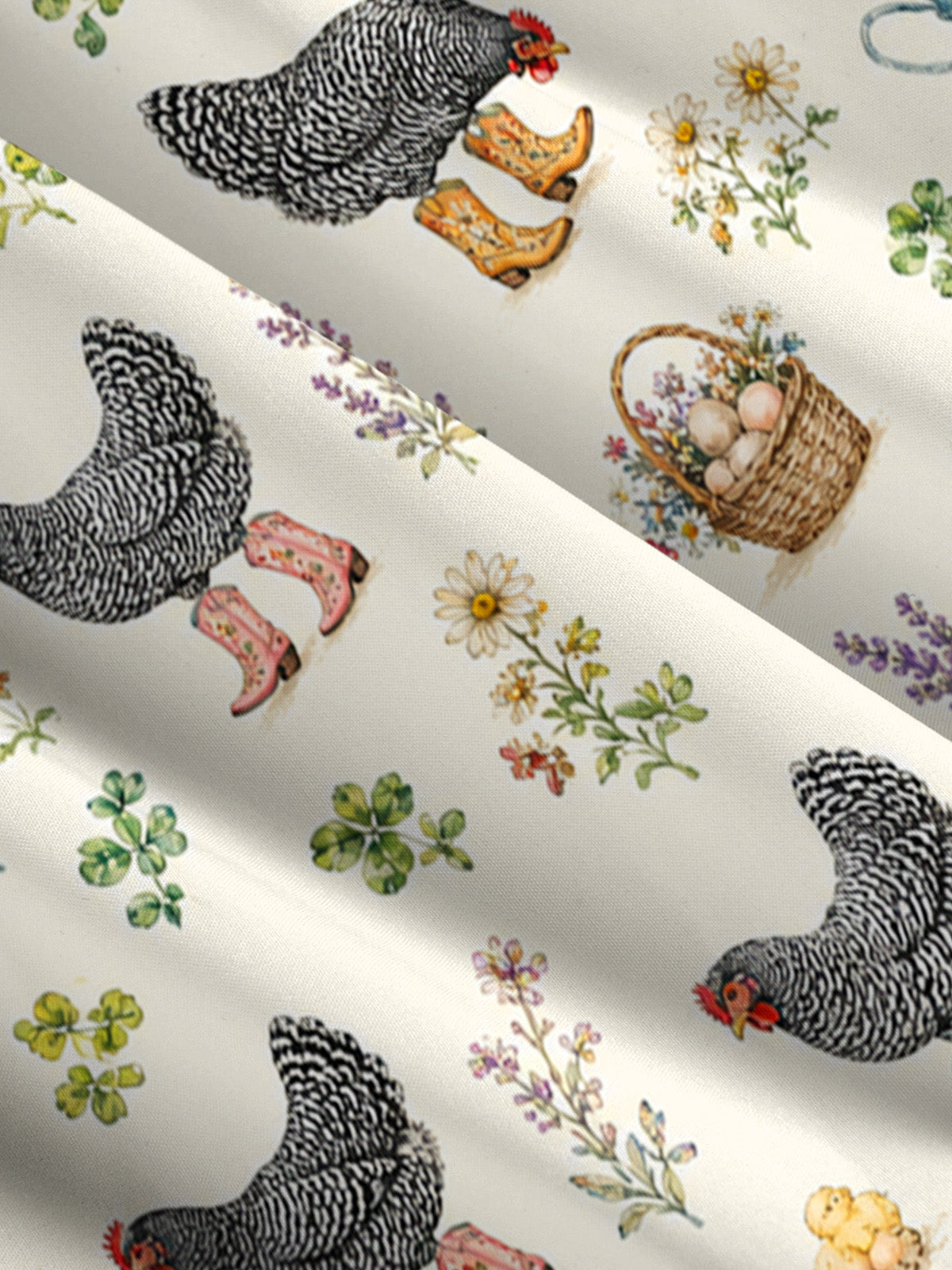 Booted Chickens Print Wide Straps Maxi Dress With Pockets