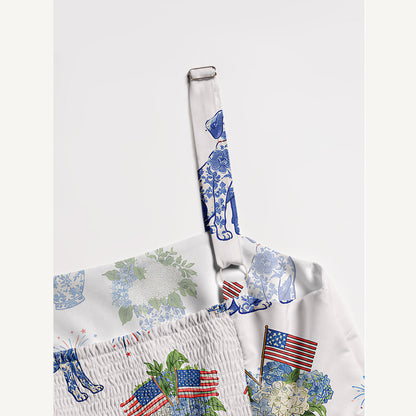 Patriotic Pups & Porcelain Print Wide Straps Maxi Dress With Pockets