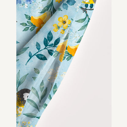 Flower Birds Print Wide Straps Maxi Dress With Pockets