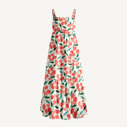Cat Coral Blossom Print Wide Straps Maxi Dress With Pockets