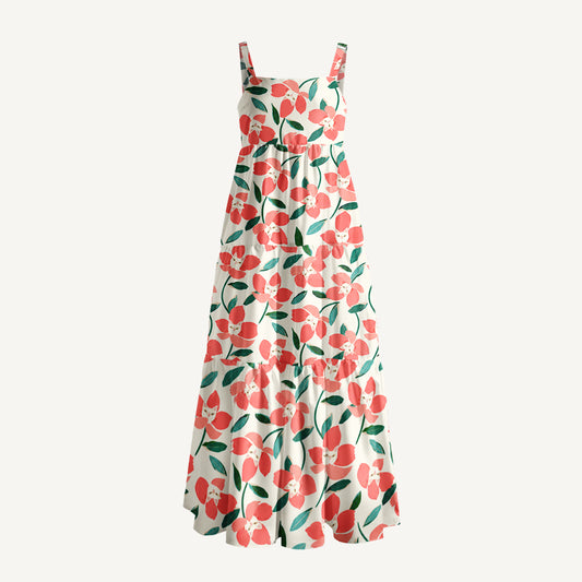Cat Coral Blossom Print Wide Straps Maxi Dress With Pockets