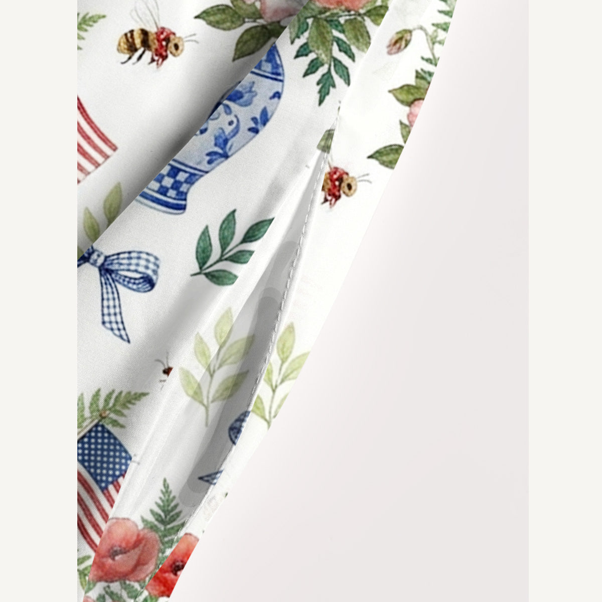 Patriotic Floral Vases Print Wide Straps Maxi Dress With Pockets
