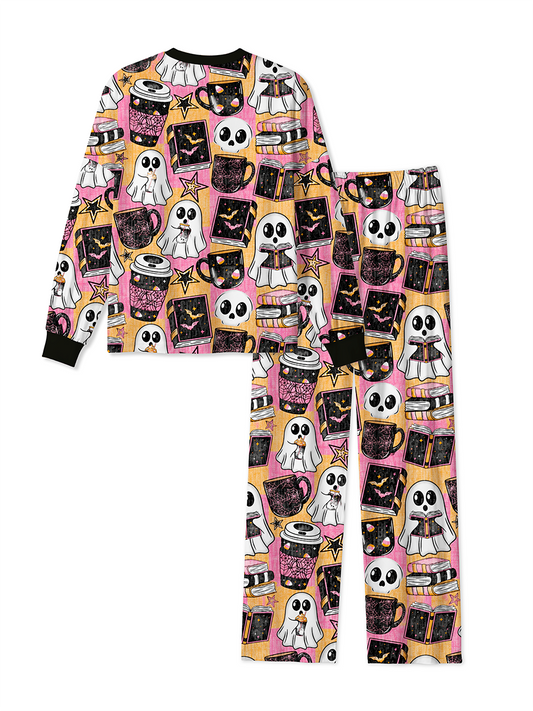 Vintage Check Ghost Coffee Book Halloween Mixed Pajamas