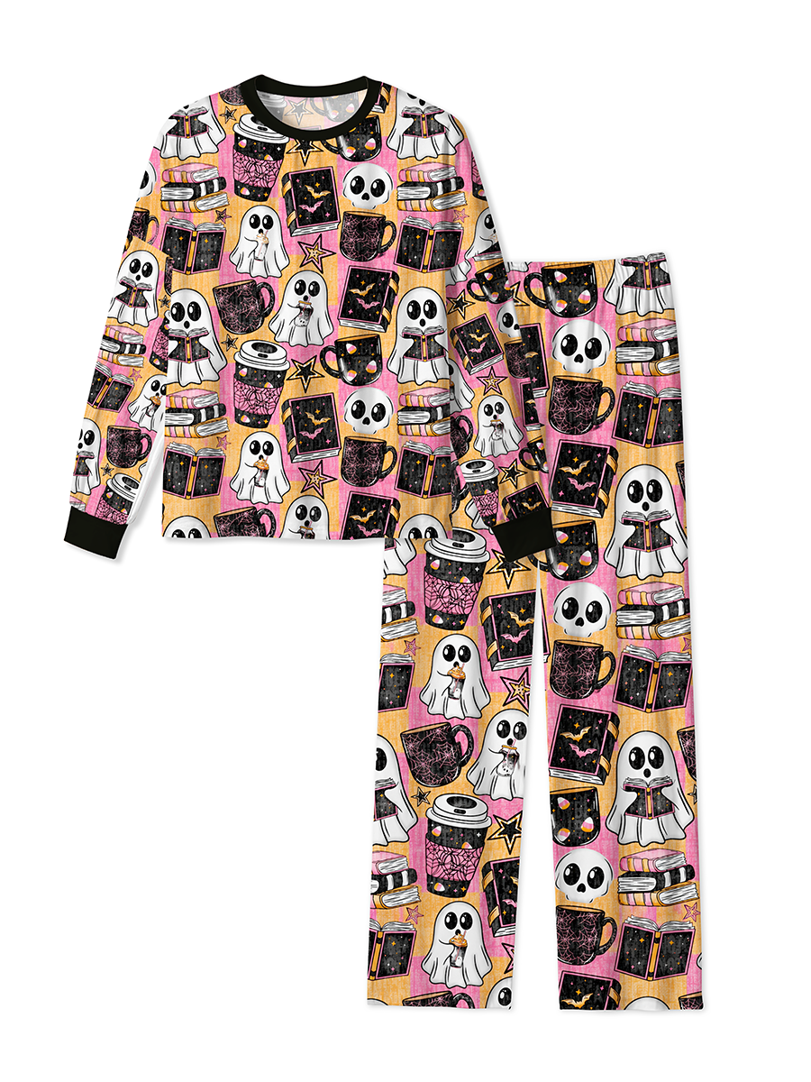Vintage Check Ghost Coffee Book Halloween Mixed Pajamas