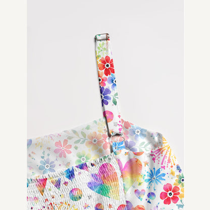 Rainbow Fireworks Garden Flag Print Wide Straps Maxi Dress With Pockets