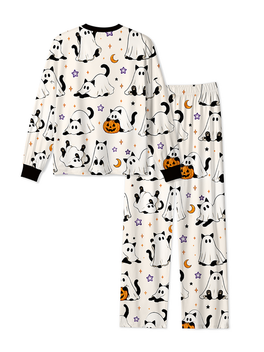 Vintage Ghost Cat Halloween Cute Mixed Pajamas