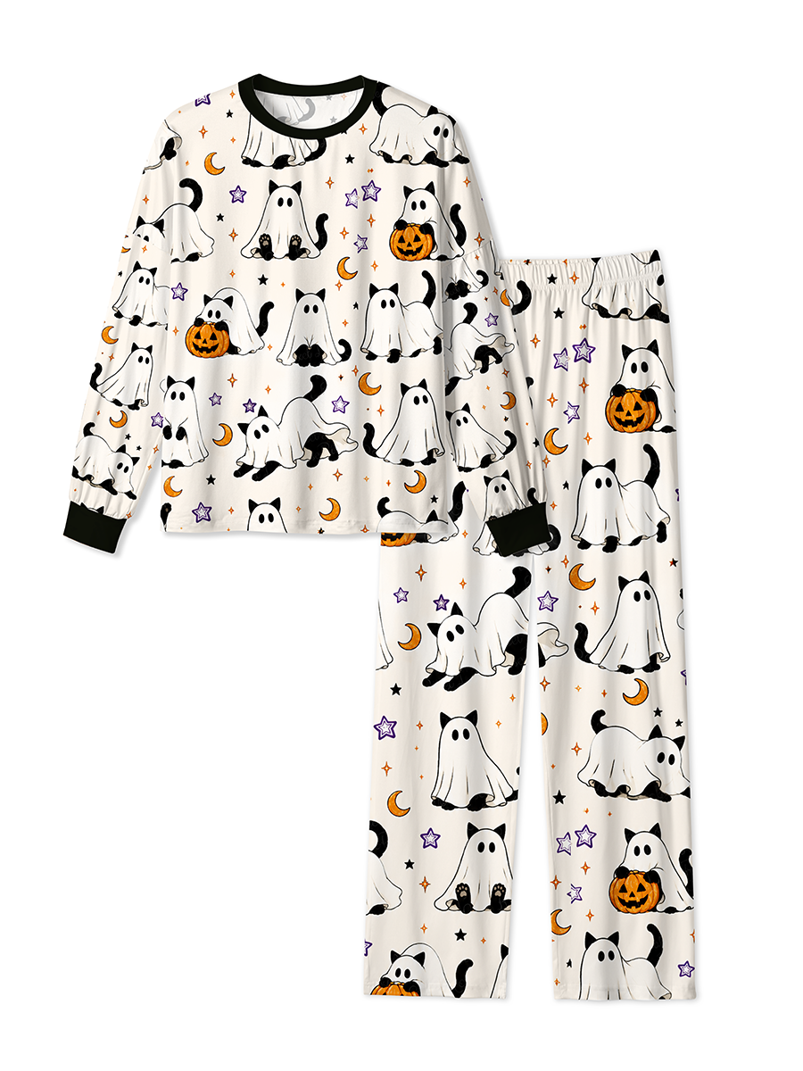 Vintage Ghost Cat Halloween Cute Mixed Pajamas