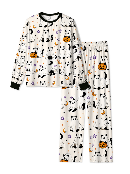 Vintage Ghost Cat Halloween Cute Mixed Pajamas