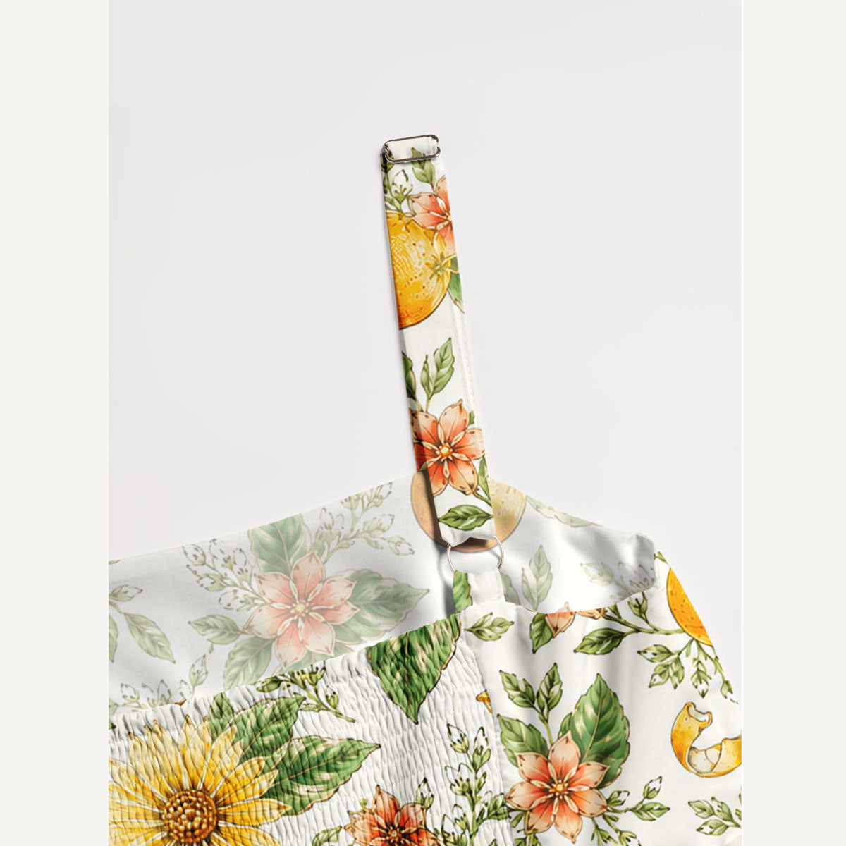 Vintage Orange Floral Pattern Print Wide Straps Maxi Dress With Pockets