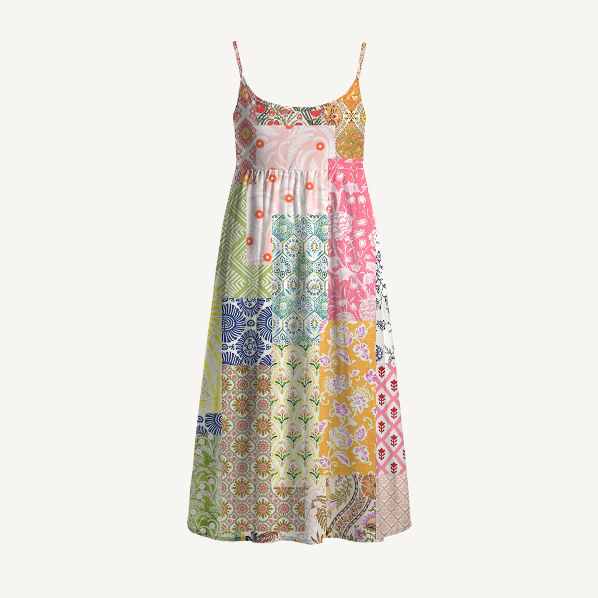 Colorful Bohemian Patchwork Print Spaghetti Strap Mini Dress