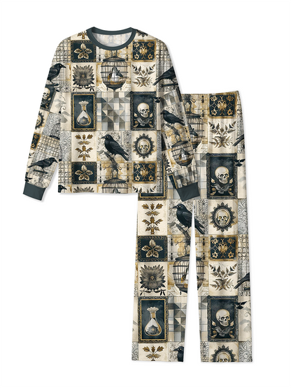 Vintage Dark Academia Raven Skull Vintage Tile Mixed Pajamas