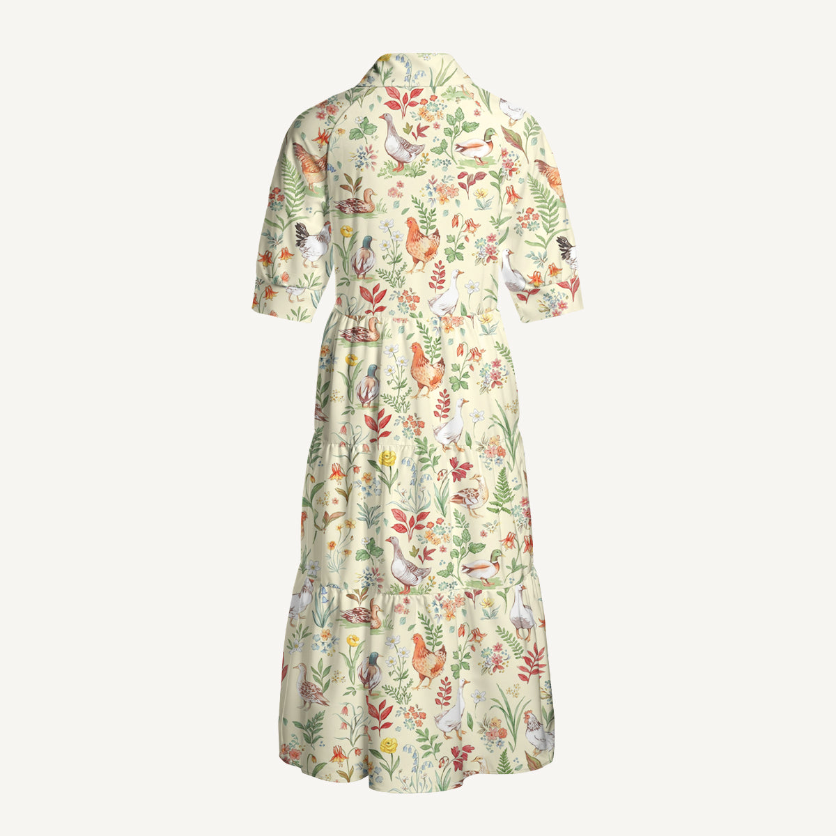 Countryside Garden Print Casual Midi Dress With Pockets