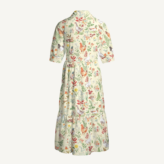 Countryside Garden Print Casual Midi Dress With Pockets