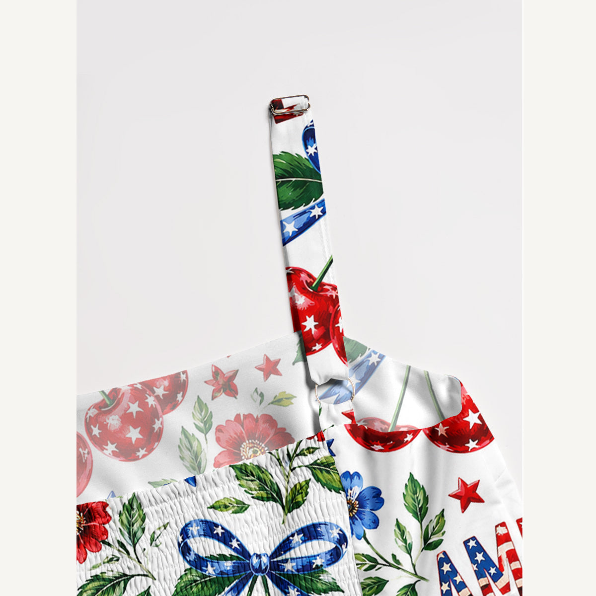 Americana Cherry Blossoms Print Wide Straps Maxi Dress With Pockets